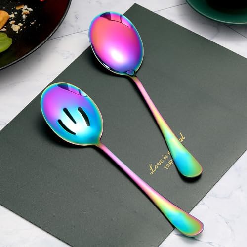 6 PCS Serving Spoons Set, 8.7 Inch Serving Spoon, Slotted Spoons, Colorful in Color, alternate view 2