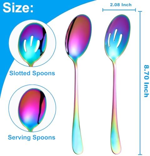 6 PCS Serving Spoons Set, 8.7 Inch Serving Spoon, Slotted Spoons, Colorful in Color, alternate view 3