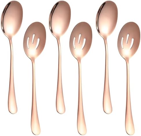 6 PCS Serving Spoons Set, 8.7 Inch Serving Spoon, Slotted Spoons, RoseGold in Rose Gold