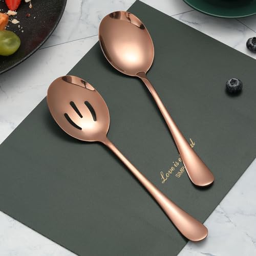 6 PCS Serving Spoons Set, 8.7 Inch Serving Spoon, Slotted Spoons, RoseGold in Rose Gold, alternate view 2