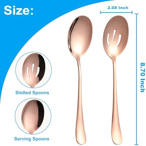 6 PCS Serving Spoons Set, 8.7 Inch Serving Spoon, Slotted Spoons, RoseGold in Rose Gold, alternate view 3