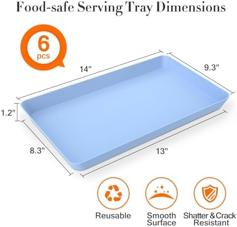 6 pcs Serving Tray for Entertaining, Serving Platters for Snacks, Fruit, Cookies, Dessert, Reusable Plastic, alternate view 3