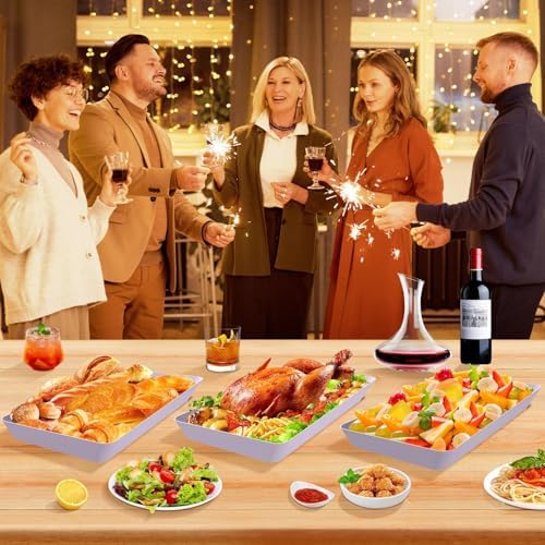 6 pcs Serving Tray for Entertaining, Serving Platters for Snacks, Fruit, Cookies, Dessert, Reusable Plastic, alternate view 2
