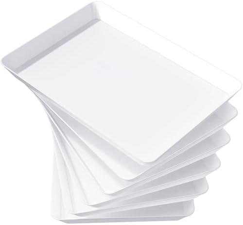 6 Pcs Serving Tray for Party, Reusable Plastic Food Serving Platter in White