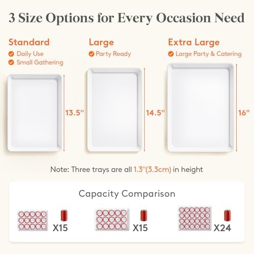 6 Pcs Serving Tray for Party, Reusable Plastic Food Serving Platter in White, alternate view 5