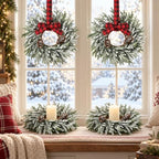 6 Pcs Small Christmas Kitchen Cabinet Wreaths for Front Door with Bow in Christmas White, alternate view 2