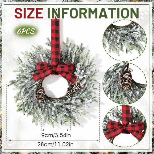 6 Pcs Small Christmas Kitchen Cabinet Wreaths for Front Door with Bow in Christmas White, alternate view 3