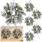 6 PCS Small Christmas Pine Kitchen Cabinet Wreaths for Front Door with Bow