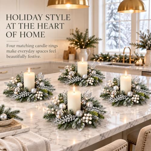 6 PCS Small Christmas Pine Kitchen Cabinet Wreaths for Front Door with Bow, alternate view 4