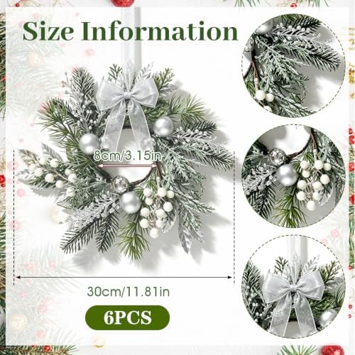 6 PCS Small Christmas Pine Kitchen Cabinet Wreaths for Front Door with Bow, alternate view 5