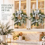 6 PCS Small Christmas Pine Kitchen Cabinet Wreaths for Front Door with Bow, alternate view 6