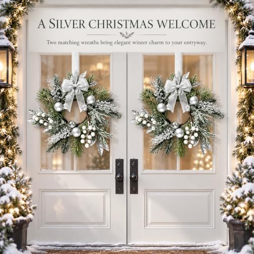 6 PCS Small Christmas Pine Kitchen Cabinet Wreaths for Front Door with Bow, alternate view 7