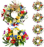 6 PCS Small Spring Floral Kitchen Cabinet Wreath Mini Artificial Sunflowers Daisy Wreath for Front Door with