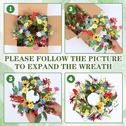 6 PCS Small Spring Floral Kitchen Cabinet Wreath Mini Artificial Sunflowers Daisy Wreath for Front Door with, alternate view