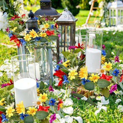 6 PCS Small Spring Floral Kitchen Cabinet Wreath Mini Artificial Sunflowers Daisy Wreath for Front Door with, alternate view