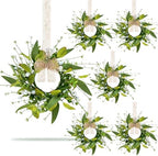 6 PCS Spring Summer Eucalyptus Kitchen Cabinet Wreaths Small Artificial Green Eucalyptus Leaf Wreath for Front