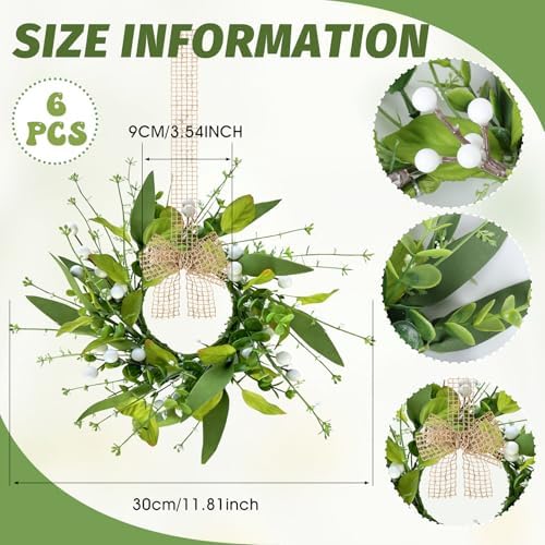 6 PCS Spring Summer Eucalyptus Kitchen Cabinet Wreaths Small Artificial Green Eucalyptus Leaf Wreath for Front, alternate
