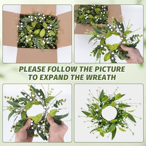 6 PCS Spring Summer Eucalyptus Kitchen Cabinet Wreaths Small Artificial Green Eucalyptus Leaf Wreath for Front, alternate