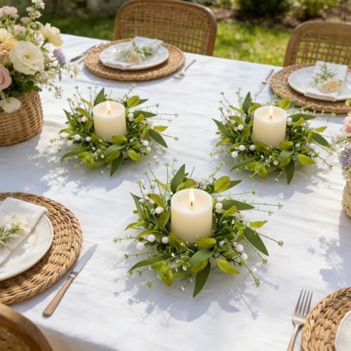 6 PCS Spring Summer Eucalyptus Kitchen Cabinet Wreaths Small Artificial Green Eucalyptus Leaf Wreath for Front, alternate