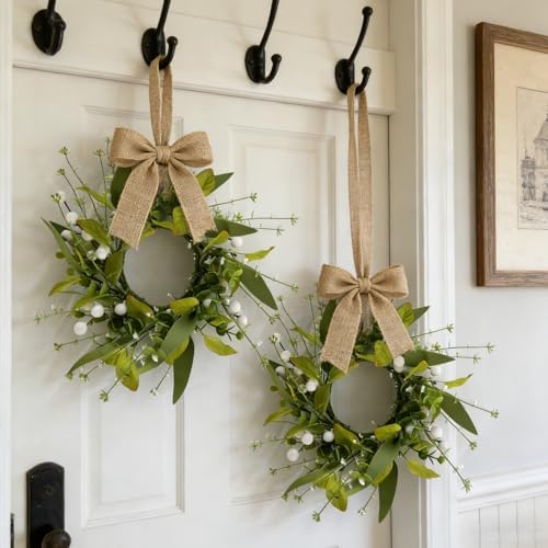 6 PCS Spring Summer Eucalyptus Kitchen Cabinet Wreaths Small Artificial Green Eucalyptus Leaf Wreath for Front, alternate