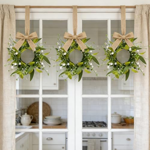 6 PCS Spring Summer Eucalyptus Kitchen Cabinet Wreaths Small Artificial Green Eucalyptus Leaf Wreath for Front, alternate