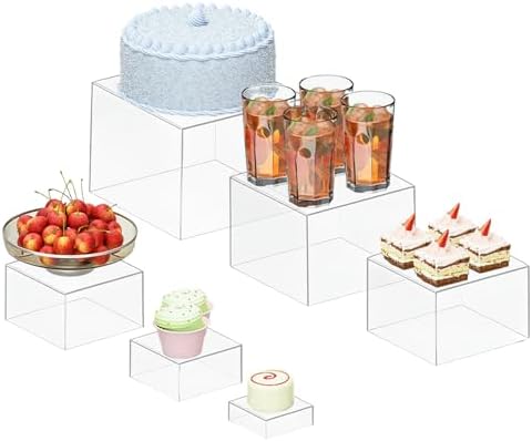 6 Pcs Stackable Acrylic Clear Buffet Risers and Stands in Clear