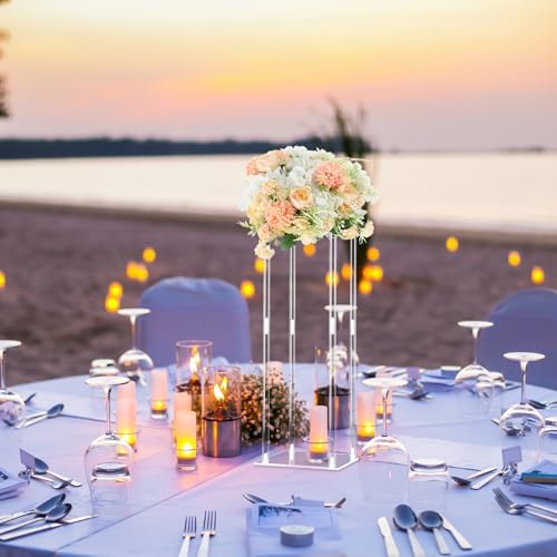 6 Pcs Tall Acrylic Wedding Flower Stands Centerpiece with Hydrangea in White, alternate view 2