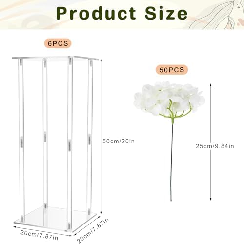 6 Pcs Tall Acrylic Wedding Flower Stands Centerpiece with Hydrangea in White, alternate view 3