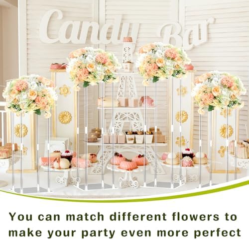 6 Pcs Tall Acrylic Wedding Flower Stands Centerpiece with Hydrangea in White, alternate view 6