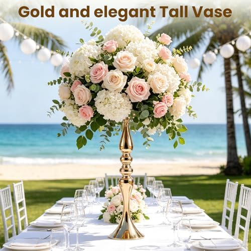 6 Pcs Tall Gold Wedding Centerpieces for Table Decor, Wedding Flower Vases Bulk, Metal Arrangements Center, alternate view 4