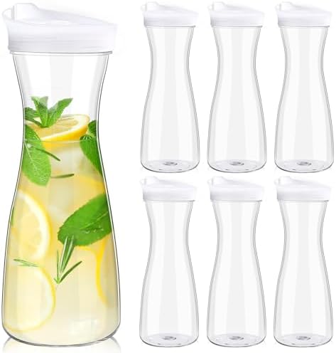 6 Pcs Water Carafes with Lid 20 oz Plastic Juice Container Pitcher in Clear