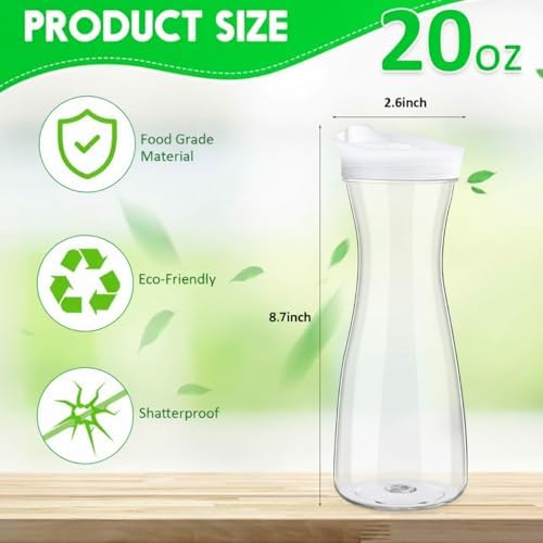 6 Pcs Water Carafes with Lid 20 oz Plastic Juice Container Pitcher in Clear, alternate view 2