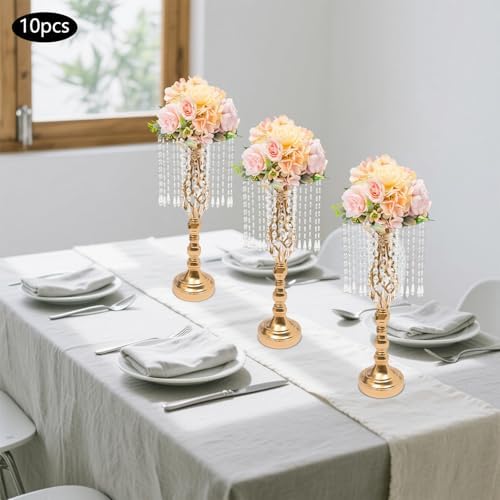 6 Pcs Wedding Centerpieces for Table,19.3" Crystal Flower Stand, Gold in Gold, alternate view 2