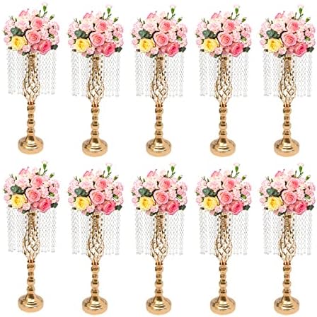6 Pcs Wedding Centerpieces for Table,19.3" Crystal Flower Stand, Gold in Gold, alternate view 3