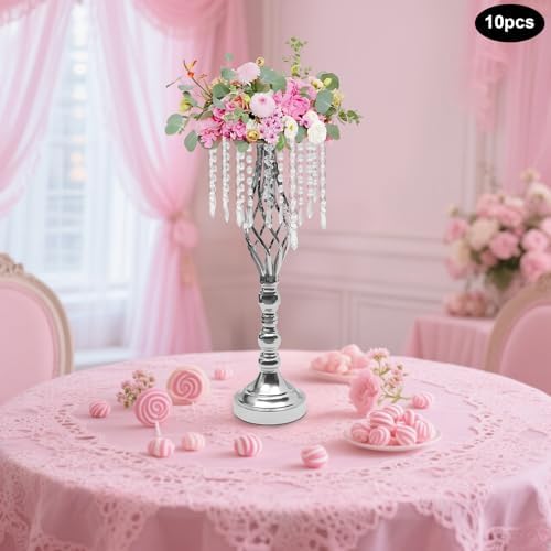 6 Pcs Wedding Centerpieces for Table,19.3" Crystal Flower Stand, Sliver in Sliver, alternate view 2