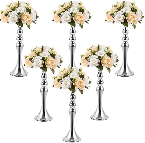 6 Pcs Wedding Flower Stand, Table Centerpiece, 15 in, Silver in Gold
