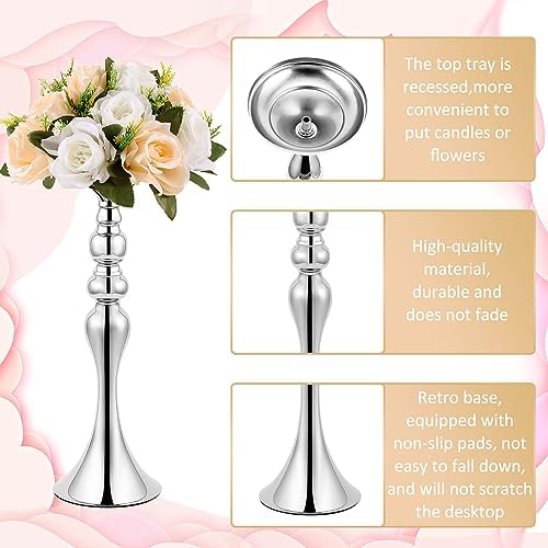 6 Pcs Wedding Flower Stand, Table Centerpiece, 15 in, Silver in Gold, alternate view 4