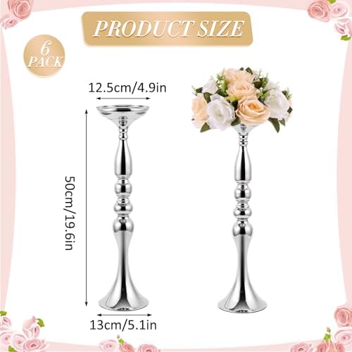 6 Pcs Wedding Flower Stand, Table Centerpiece, 20 Inch, Silver in Silver, alternate view 3