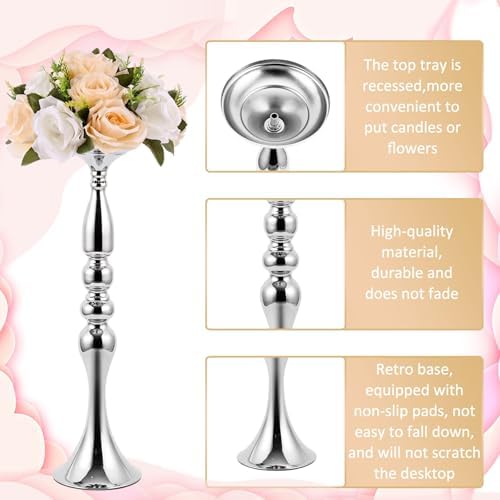 6 Pcs Wedding Flower Stand, Table Centerpiece, 20 Inch, Silver in Silver, alternate view 4