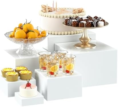 6 Pcs White Acrylic Boxes for Display as Buffet Risers and Stands, Food Risers for Party, Table, Stands