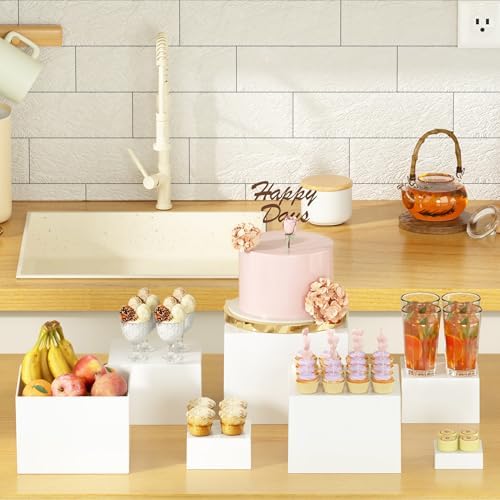 6 Pcs White Acrylic Boxes for Display as Buffet Risers and Stands, Food Risers for Party, Table, Stands, alternate view 6