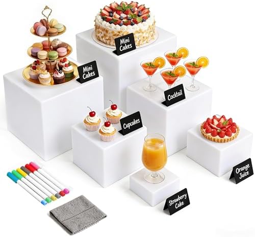 6 Pcs White Acrylic Buffet Risers and Stands, Food Display Stands for Buffet Table, Nesting Risers for Dessert