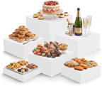 6 Pcs White Acrylic Buffet Risers, Food Display Stands for Buffet Table in White
