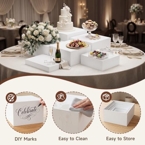 6 Pcs White Acrylic Buffet Risers, Food Display Stands for Buffet Table in White, alternate view 3