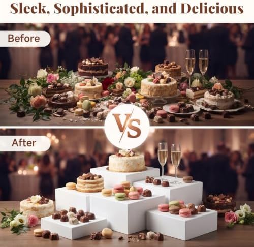 6 Pcs White Acrylic Buffet Risers, Food Display Stands for Buffet Table in White, alternate view 7