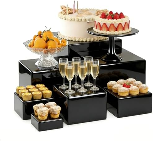 6 Pcs White Acrylic Buffet Risers, Food Display Stands for Cake Dessert Party Catering, Decorative Cube Boxes