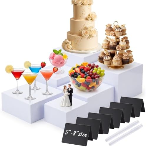6 Pcs White Acrylic Buffet Risers Set Square Acrylic Display Boxes in White