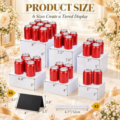 6 Pcs White Acrylic Buffet Risers Set Square Acrylic Display Boxes in White, alternate view 2