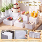 6 Pcs White Acrylic Buffet Risers Set Square Acrylic Display Boxes in White, alternate view 4