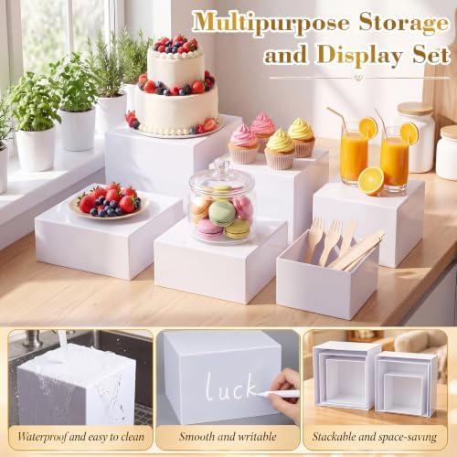 6 Pcs White Acrylic Buffet Risers Set Square Acrylic Display Boxes in White, alternate view 4